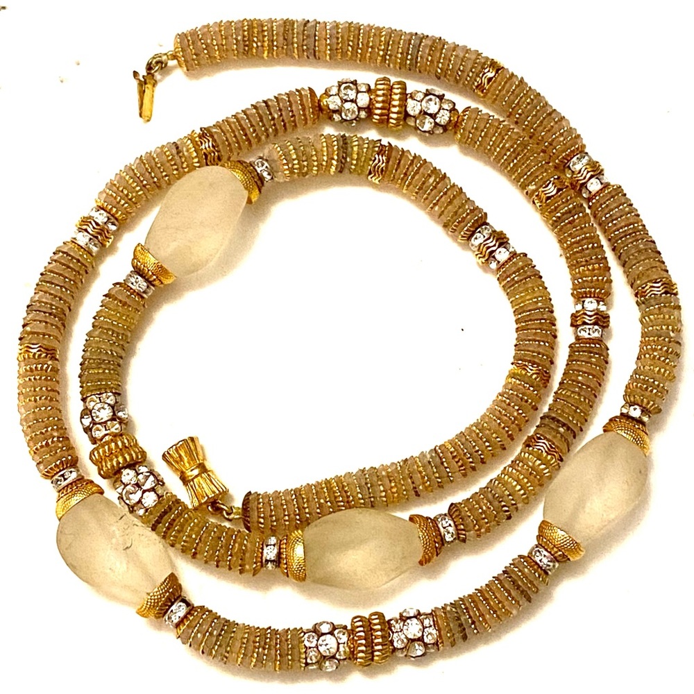 METALL Signed Necklace Gold Frosted Glass Vintage